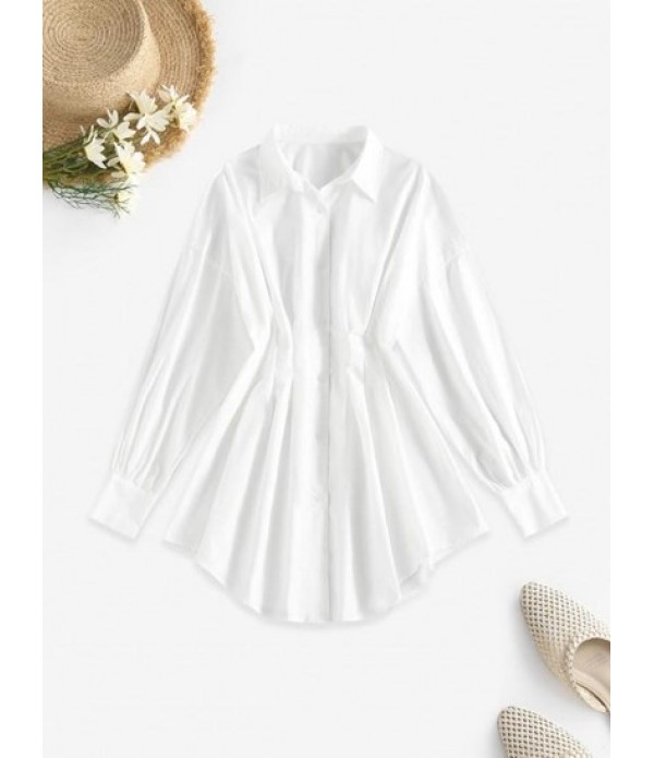 Corset Waist Lantern Sleeve Shirt Dress