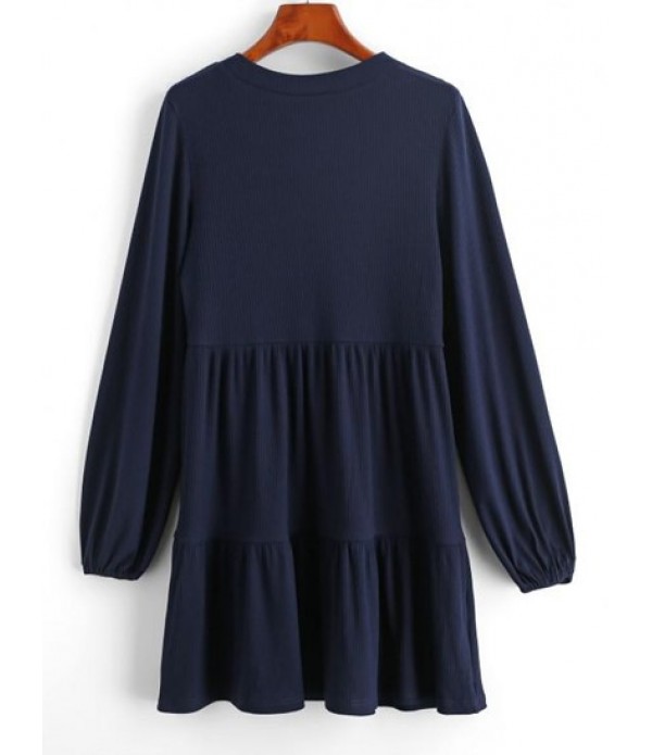 Ribbed Long Sleeve Mini Smock Dress Ribbed Long Sleeve Mini Smock Dress