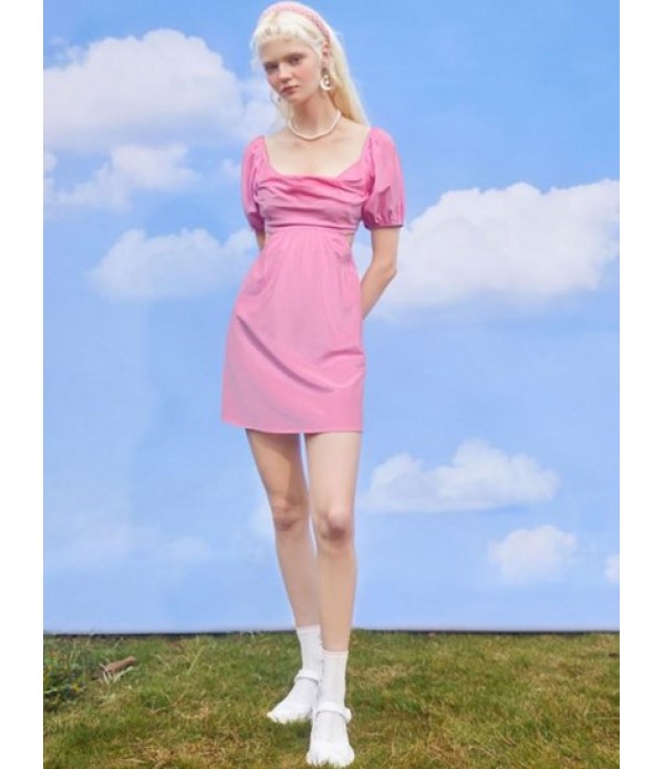 Puff Sleeve Ruched Cutout Skater Dress Puff Sleeve Ruched Cutout Skater Dress