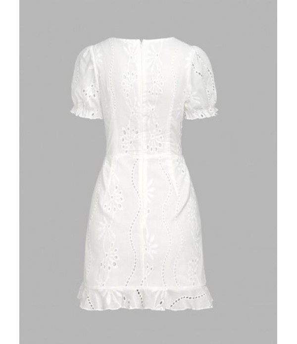 Broderie Anglaise Ruffle Cinched Cutout Mini Dress Broderie Anglaise Ruffle Cinched Cutout Mini Dress