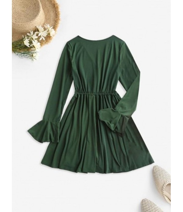 Waist Drawstring Poet Sleeve Surplice Dress Waist Drawstring Poet Sleeve Surplice Dress