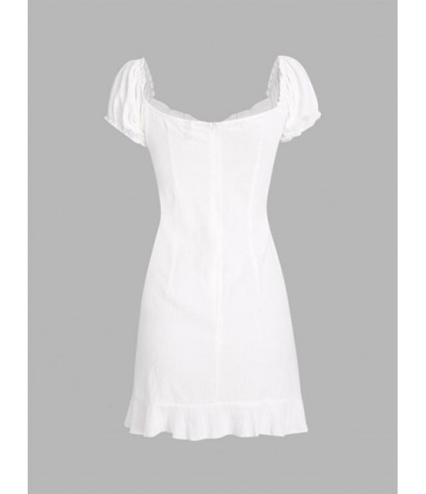 Ruffle Puff Sleeve Sweetheart Slit Dress Ruffle Puff Sleeve Sweetheart Slit Dress