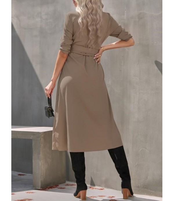 Tie Waist Long Sleeve Midi Shirt Dress Tie Waist Long Sleeve Midi Shirt Dress