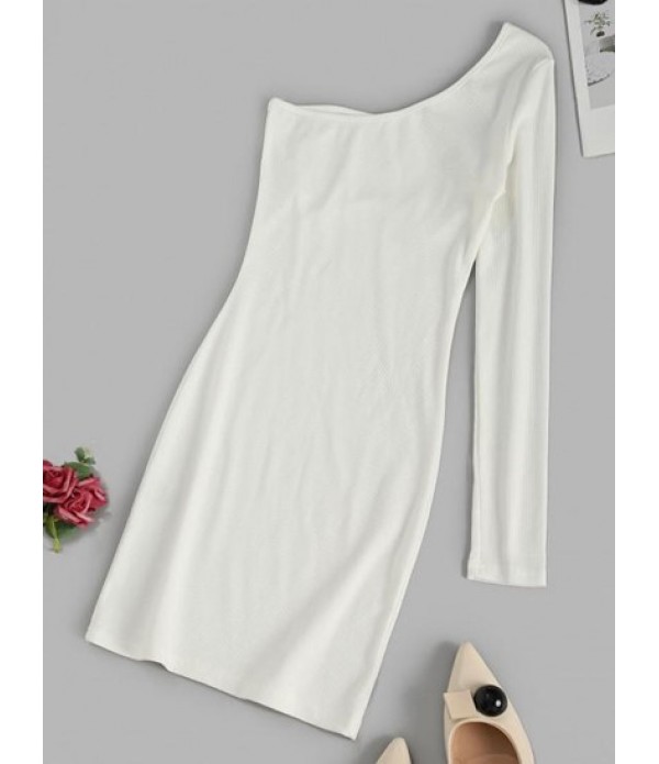 Ribbed One Shoulder Long Sleeve Dress Ribbed One Shoulder Long Sleeve Dress