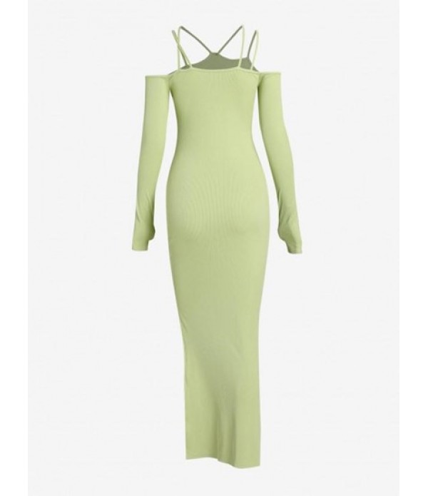 Cold Shoulder Strappy Side Slit Slinky Dress Cold Shoulder Strappy Side Slit Slinky Dress