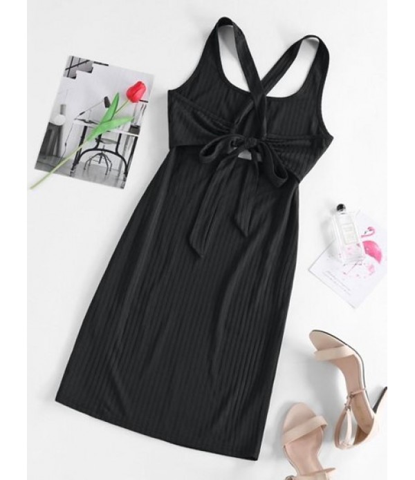 Ribbed Cut Out Criss Cross Tie Back Slinky Dress Ribbed Cut Out Criss Cross Tie Back Slinky Dress