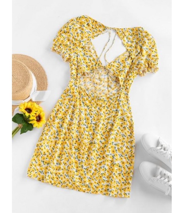 Ditsy Print Open Back Tie Ruffle Dress Ditsy Print Open Back Tie Ruffle Dress