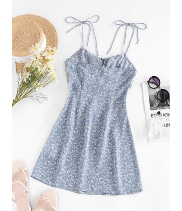 Ditsy Print Tie Shoulder Ruffle Keyhole Dress Ditsy Print Tie Shoulder Ruffle Keyhole Dress