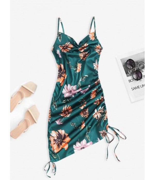 Cowl Front Cinched Side Floral Cami Dress Cowl Front Cinched Side Floral Cami Dress