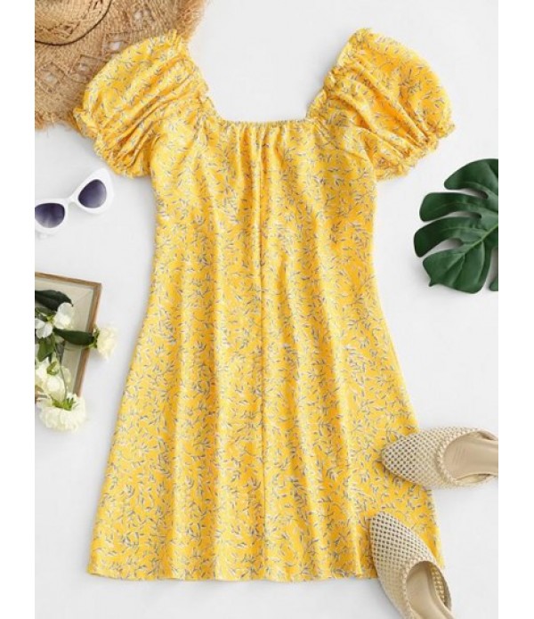 Leaf Print Frilled Button Down Milkmaid Dress Leaf Print Frilled Button Down Milkmaid Dress