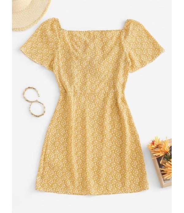 Ditsy Print Cinched Ruched Mini Dress Ditsy Print Cinched Ruched Mini Dress