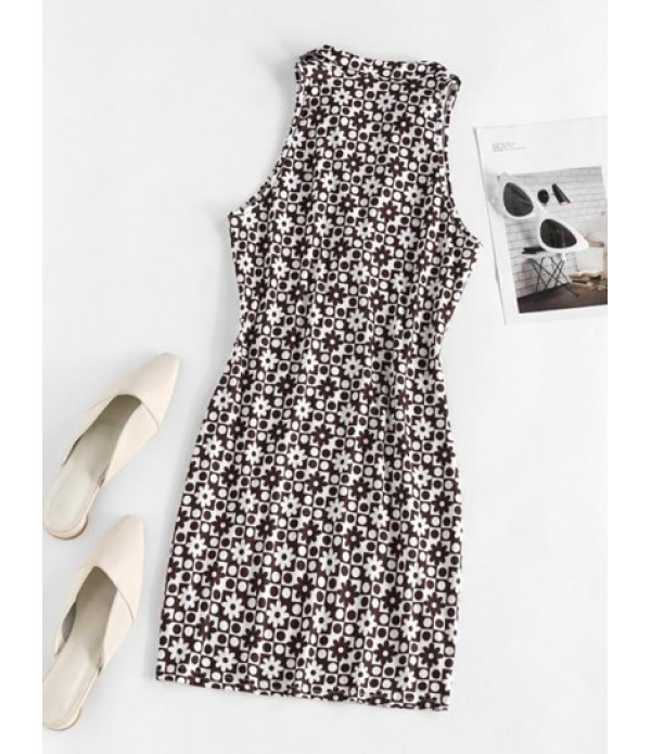 Polka Dot Flower Bodycon Tank Dress Polka Dot Flower Bodycon Tank Dress