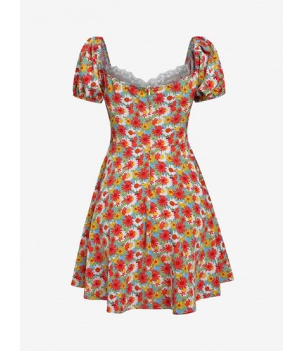 Puff Sleeve Floral Print A Line Dress Puff Sleeve Floral Print A Line Dress