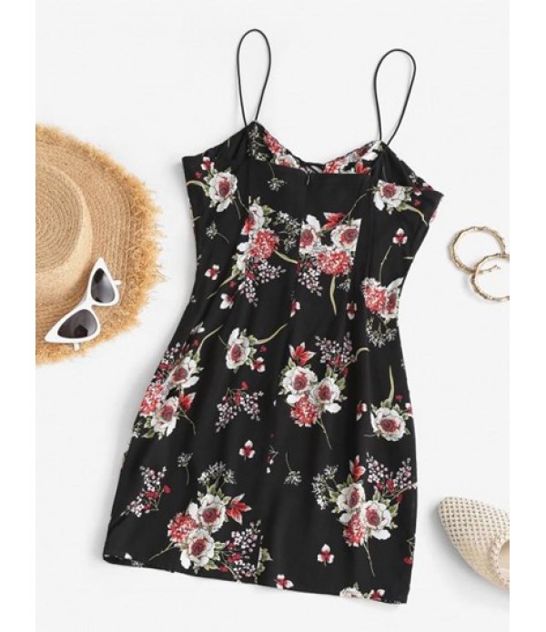 Floral Print Tie Front Spaghetti Strap Bodycon Mini Dress Floral Print Tie Front Spaghetti Strap Bodycon Mini Dress