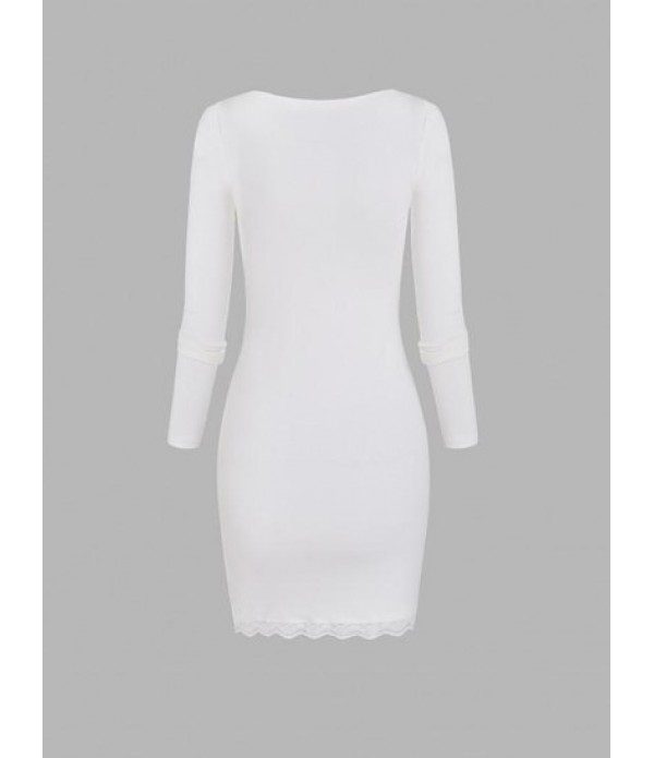 Scalloped Lace Trim Front Slit Mini Dress