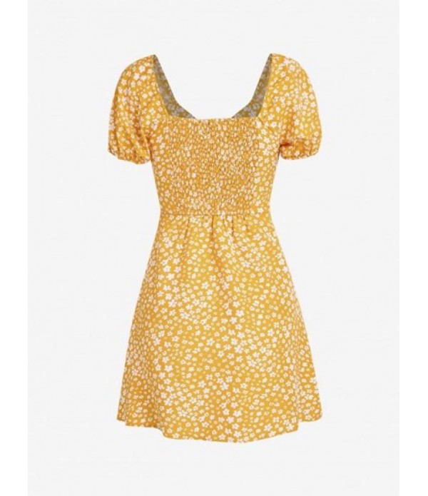 Puff Sleeve Smocked Tiny Floral Print Bowknot Dress Puff Sleeve Smocked Tiny Floral Print Bowknot Dress