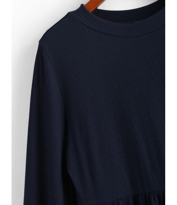 Ribbed Long Sleeve Mini Smock Dress Ribbed Long Sleeve Mini Smock Dress