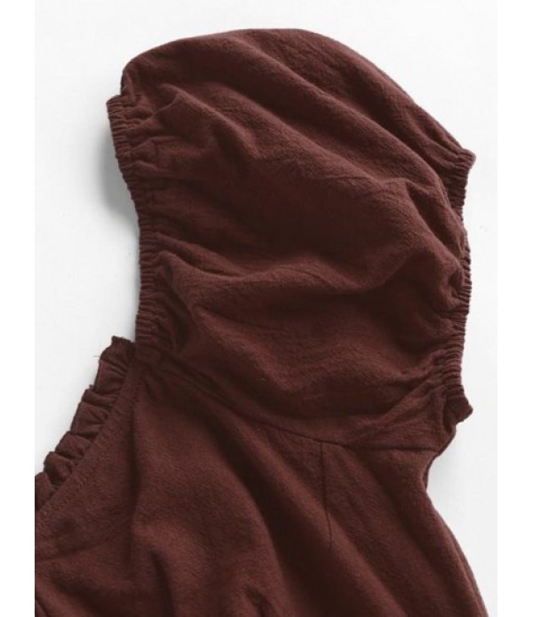 Ruffle Puff Sleeve Cutout Mock Button Dress Ruffle Puff Sleeve Cutout Mock Button Dress