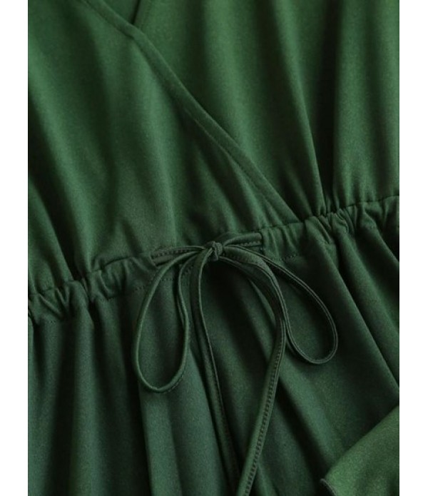 Waist Drawstring Poet Sleeve Surplice Dress Waist Drawstring Poet Sleeve Surplice Dress