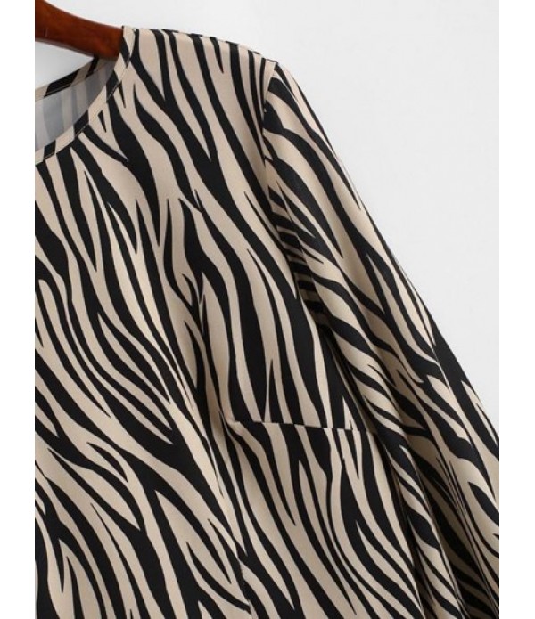 Zebra Print Ruffled Hem Long Sleeve Smock Dress Zebra Print Ruffled Hem Long Sleeve Smock Dress