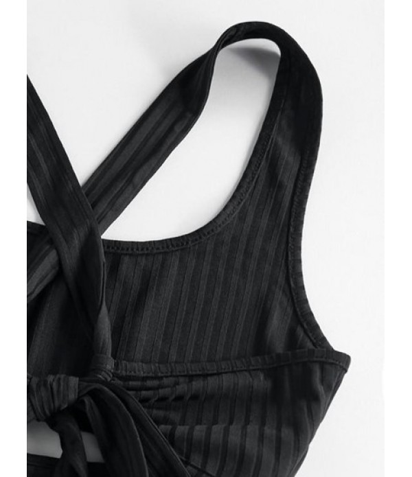 Ribbed Cut Out Criss Cross Tie Back Slinky Dress Ribbed Cut Out Criss Cross Tie Back Slinky Dress