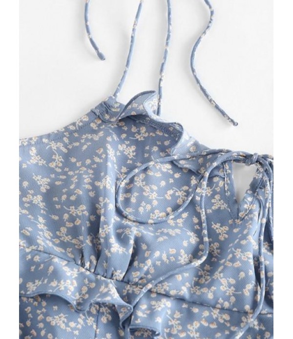 Ditsy Print Tie Shoulder Ruffle Keyhole Dress Ditsy Print Tie Shoulder Ruffle Keyhole Dress
