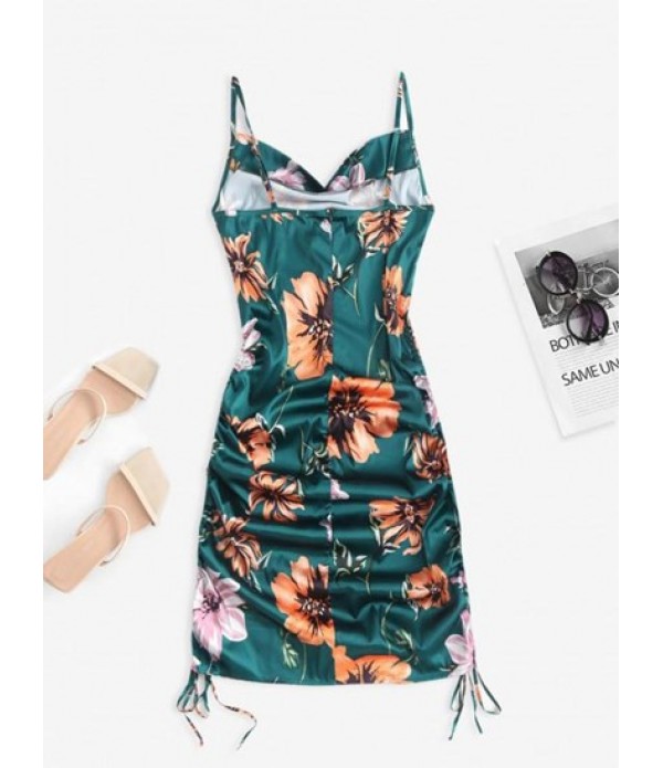 Cowl Front Cinched Side Floral Cami Dress Cowl Front Cinched Side Floral Cami Dress