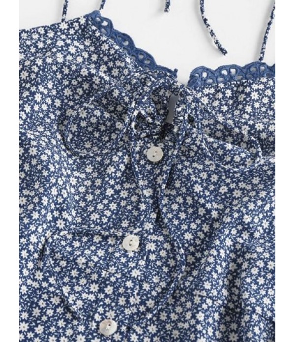 Lace Up Keyhole Floral Mini Dress Lace Up Keyhole Floral Mini Dress