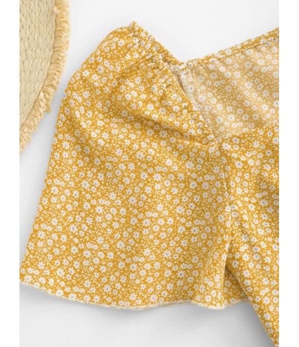 Ditsy Print Cinched Ruched Mini Dress Ditsy Print Cinched Ruched Mini Dress