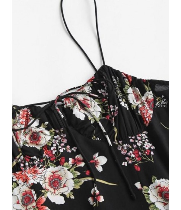 Floral Print Tie Front Spaghetti Strap Bodycon Mini Dress Floral Print Tie Front Spaghetti Strap Bodycon Mini Dress