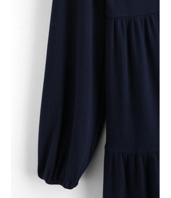 Ribbed Long Sleeve Mini Smock Dress Ribbed Long Sleeve Mini Smock Dress