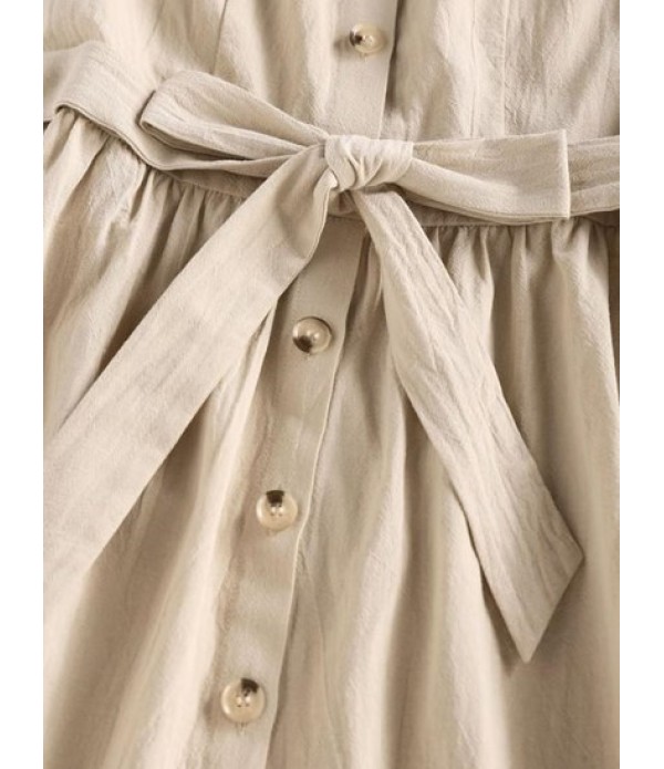 Button Front Belted A Line Tank Dress