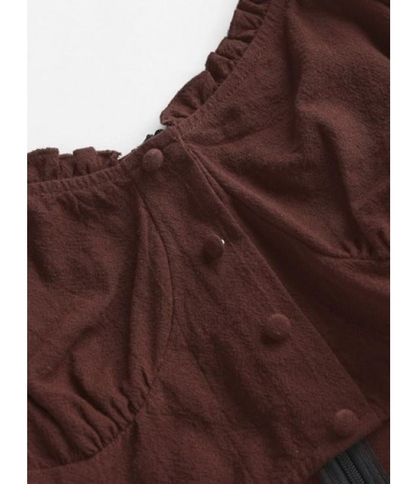 Ruffle Puff Sleeve Cutout Mock Button Dress Ruffle Puff Sleeve Cutout Mock Button Dress