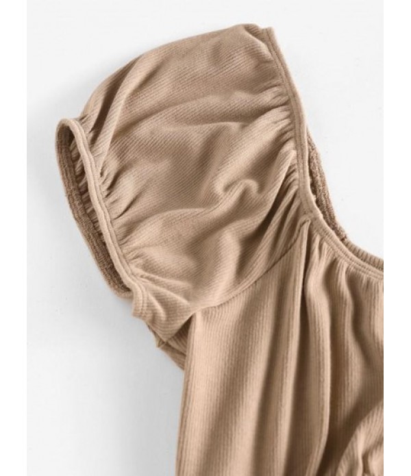 Ribbed Cutout Puff Sleeve Ruched Dress Ribbed Cutout Puff Sleeve Ruched Dress