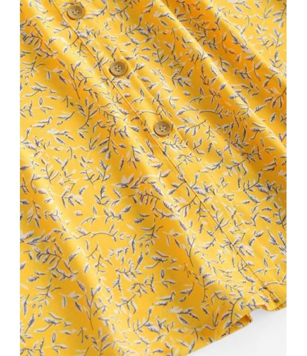 Leaf Print Frilled Button Down Milkmaid Dress Leaf Print Frilled Button Down Milkmaid Dress