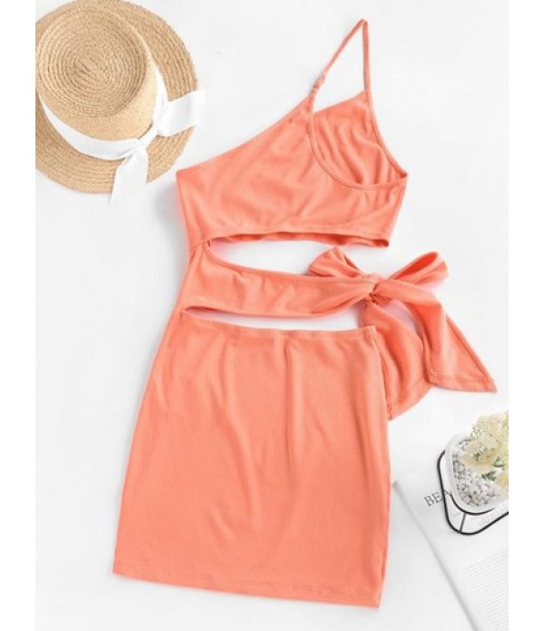 Ribbed Bowknot Cutout One Shoulder Dress Ribbed Bowknot Cutout One Shoulder Dress